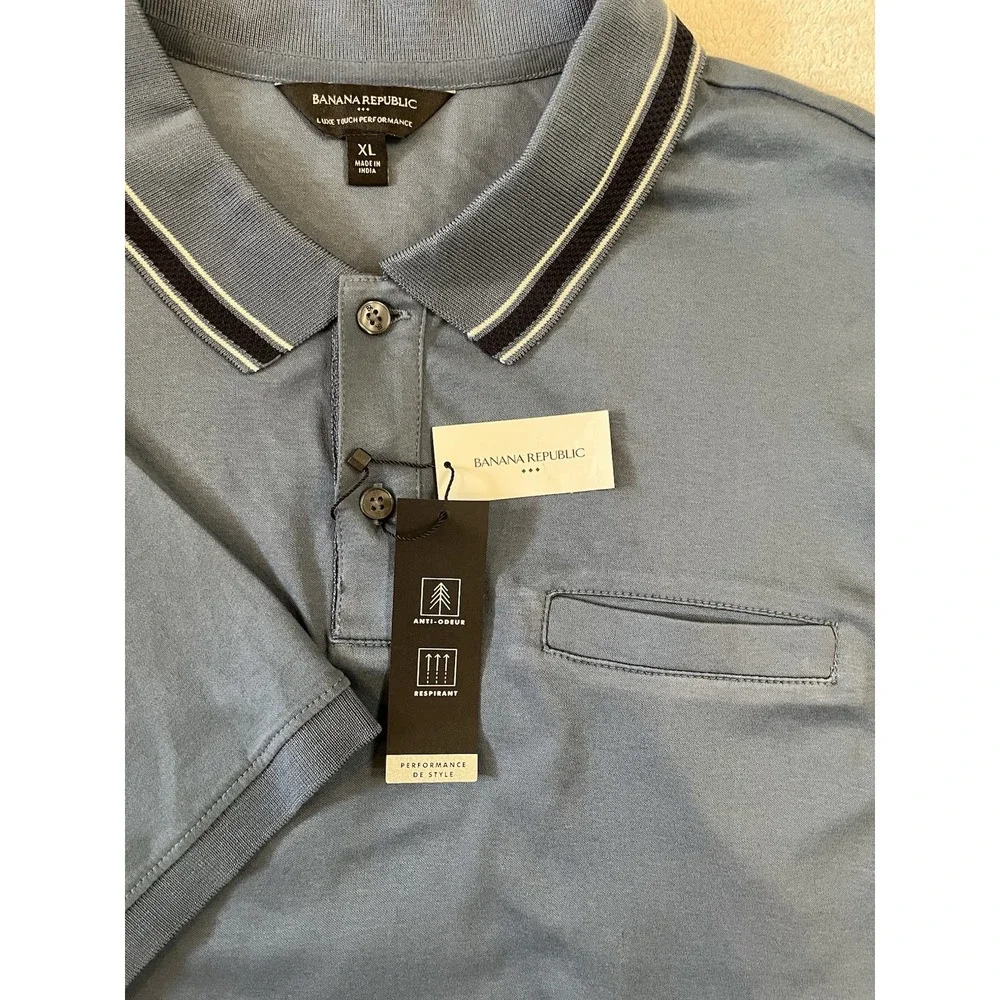 NWT BANANA REPUBLIC Men's XL Luxe Touch Performance Polo Shirt Slate Blue Pocket